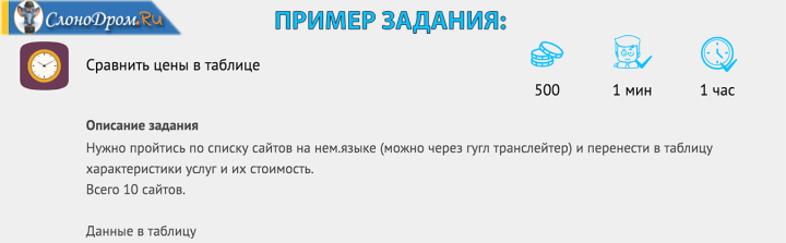 Работа для студентов - пример задания 